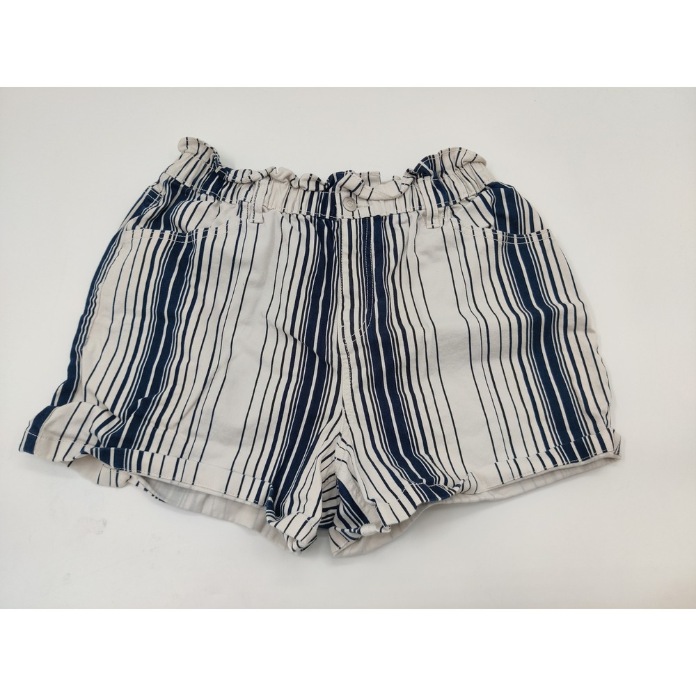 Time and Tru Womens Navy Blue White Striped Paperbag Waist Shorts Size 14 HR